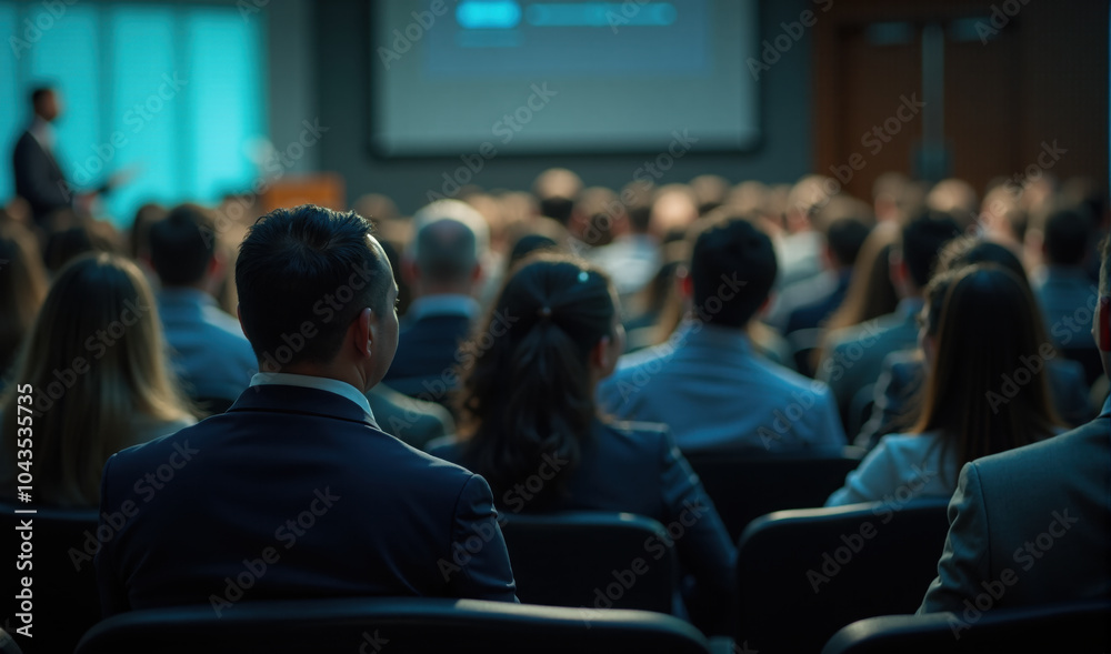 custom made wallpaper toronto digitalBusiness professionals attending a conference in a large auditorium.