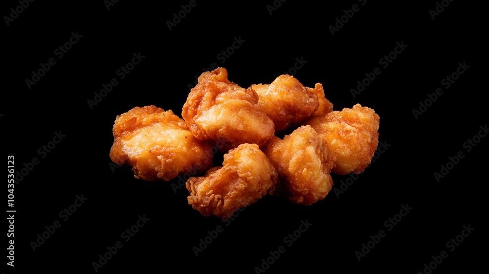 Close-up of Crispy Fried Chicken Pieces with Flavorful Golden Brown Skin on Dark Background Close-up of Crispy Fried Chicken Pieces with Flavorful Golden Brown Skin on Dark Background