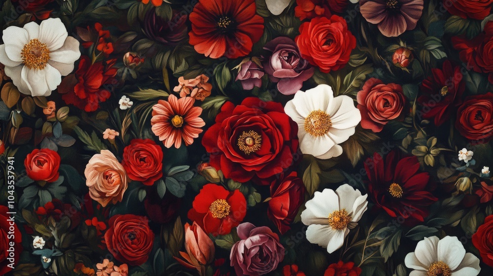 Vibrant Floral Print with Red and Pink Flowers Vibrant Floral Print with Red and Pink Flowers