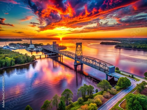 Cape Fear Memorial Bridge at Sunset - Iconic Connection from Leland to Wilmington, NC photo