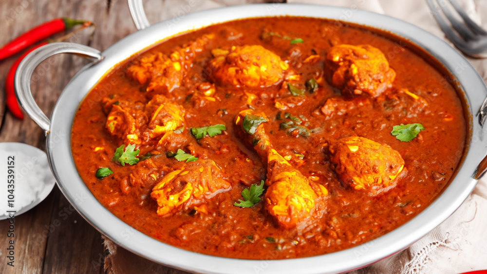 Spicy Reddish Chicken Curry or red Murgh Masala or korma. Indian non-vegetarian food. selective focus. Spicy Reddish Chicken Curry or red Murgh Masala or korma. Indian non-vegetarian food. selective focus.