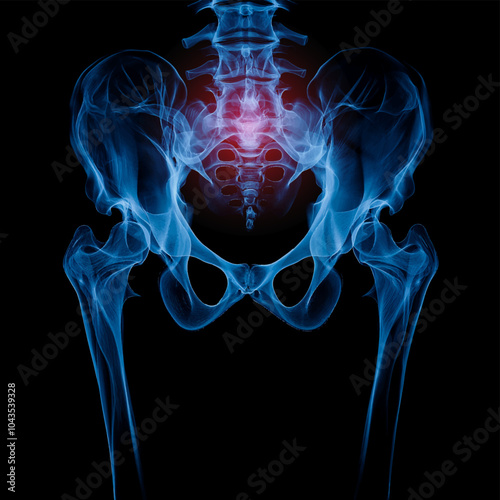 Humen pelvis bone injury on a dark blue background, Healthcare and medicine concept.