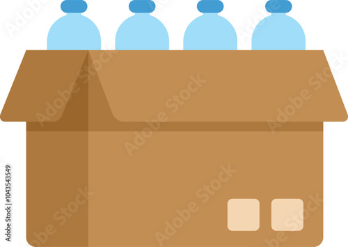 Open cardboard box containing water bottles, ready for shipping and delivery to customers