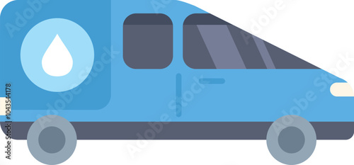 Blue water delivery service van transporting clean drinking water in big plastic bottles to customers