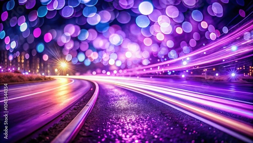 Captivating Purple Long Exposure with Bokeh Effect and Sparkling Motion Blur on a Glowing Road