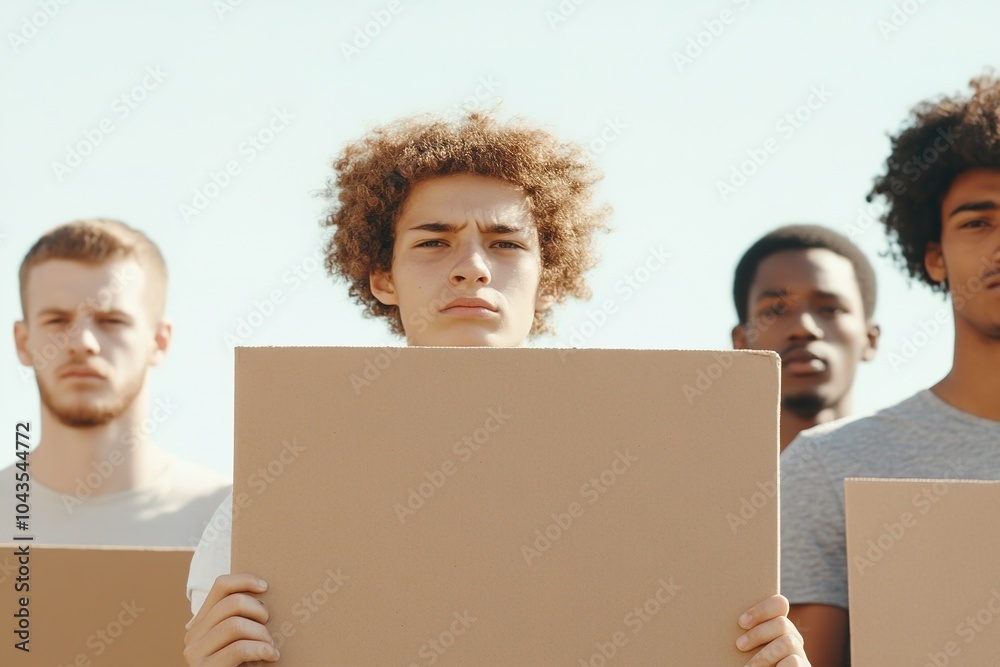 Group of diverse people holding blank placards for messages