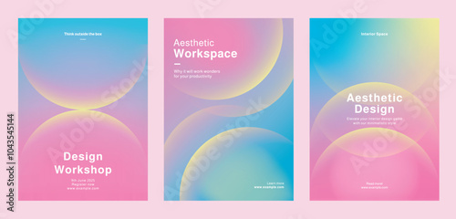 Creative template set of vibrant design showcasing aesthetic minimal design, color theory, and modern living. Poster template vector set. Set of creative themed posters