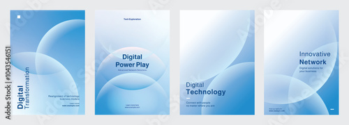 Set of blue gradient abstract poster template. Digital technology-themed posters, showcasing digital data analytics, and innovation. Set of poster templates in blue with digital technology and data.