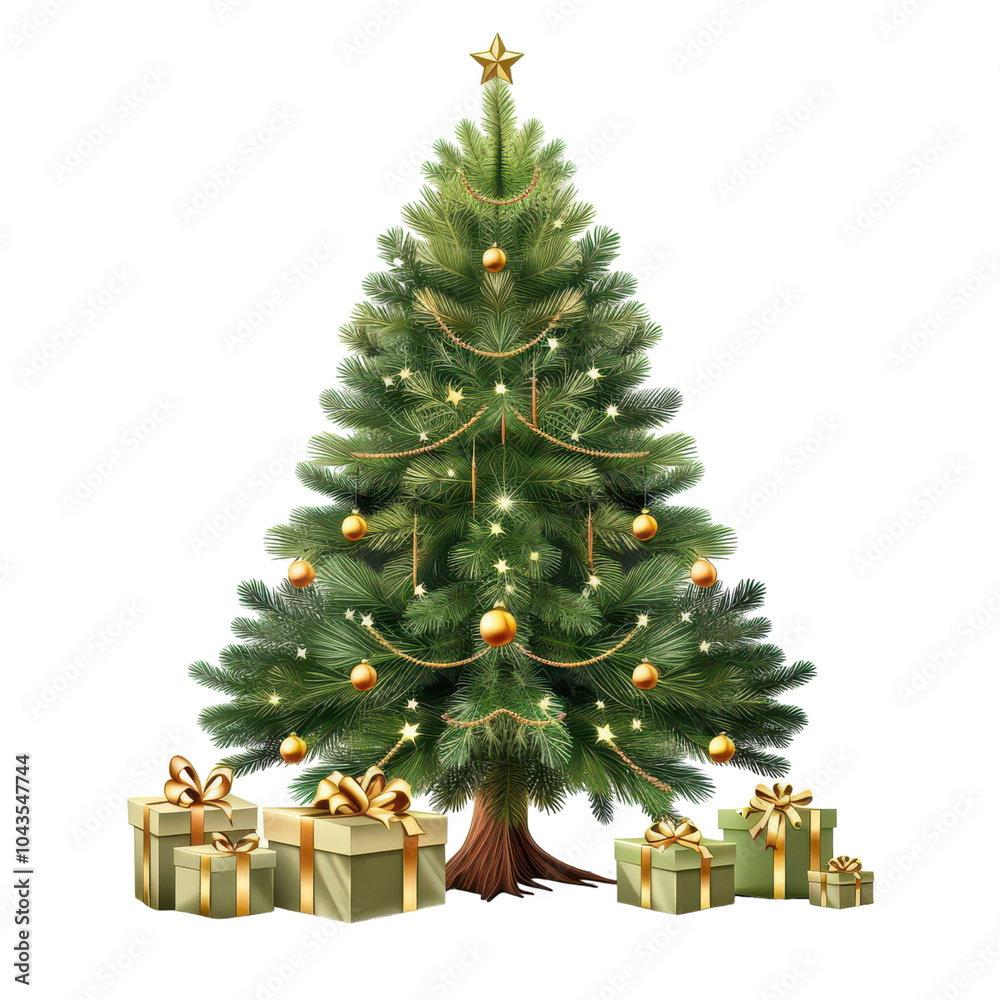 Christmas tree with presents, festive scene, on transparent background png file Christmas tree with presents, festive scene, on transparent background png file