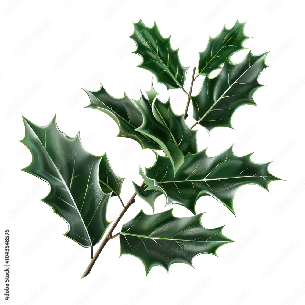 Fototapeta premium Holly leaves, Christmas plant, on transparent PNG file