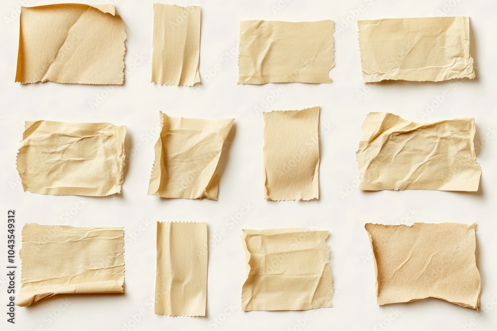 Obraz premium Vintage Tape Collection: Retro Adhesive Labels in Yellow Paper Set