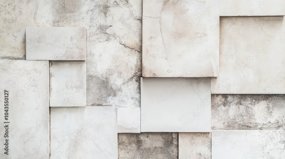Naklejka premium Textured wall featuring abstract geometric shapes in muted colors, creating a modern, minimalist aesthetic.