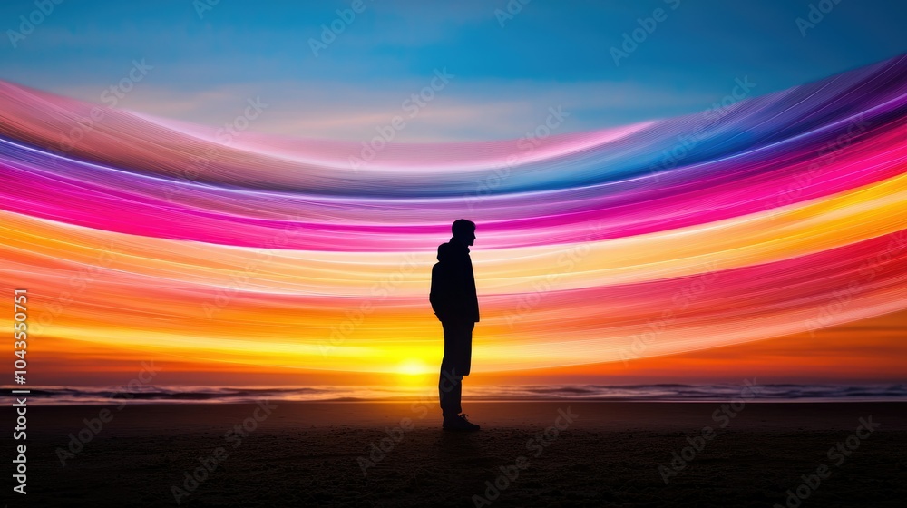 Vibrant Sunset with Silhouette of a Person Vibrant Sunset with Silhouette of a Person