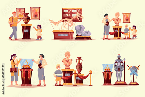 Hand drawn international museum day mini compositions set