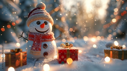 Snowman With Gifts in Winter Wonderland