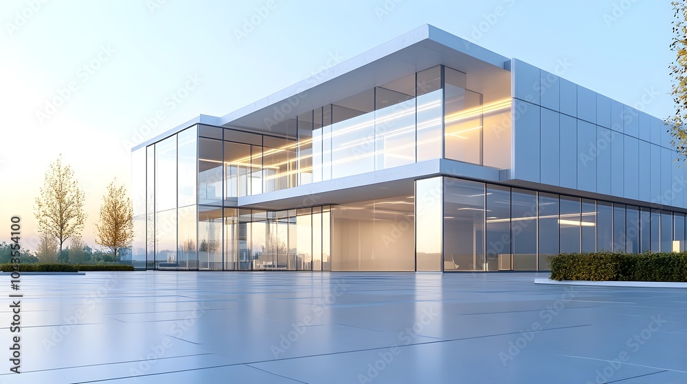 Obraz premium Sleek and Modern Corporate Headquarters with Striking Architecture and Glass Facade