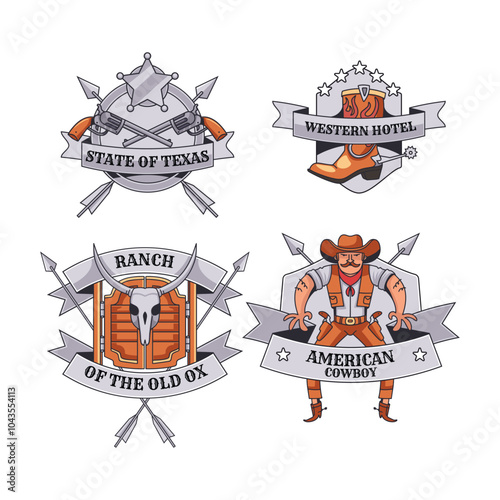 Wild west emblems set in hand drawn design