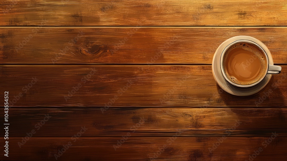 Fototapeta premium Morning Coffee Experience. Freshly Brewed Espresso in a Wooden Cafe Setting