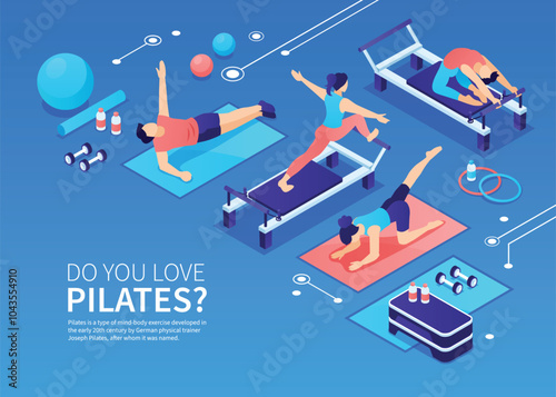Pilates background in isometric view