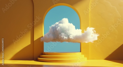 Yellow Archway With Cloud Floating Through in Minimalist Scene