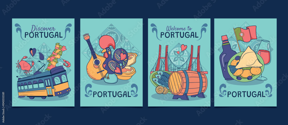 Hand drawn Portugal vertical cards collection Hand drawn Portugal vertical cards collection