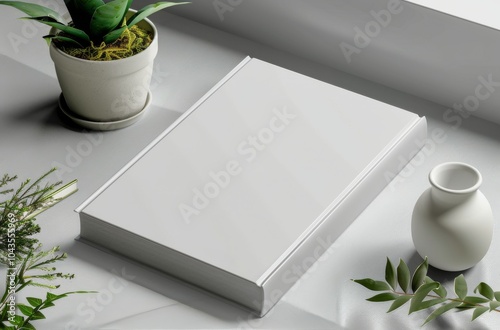 Blank White Book Mockup With Sunlight and Leaf Shadows
