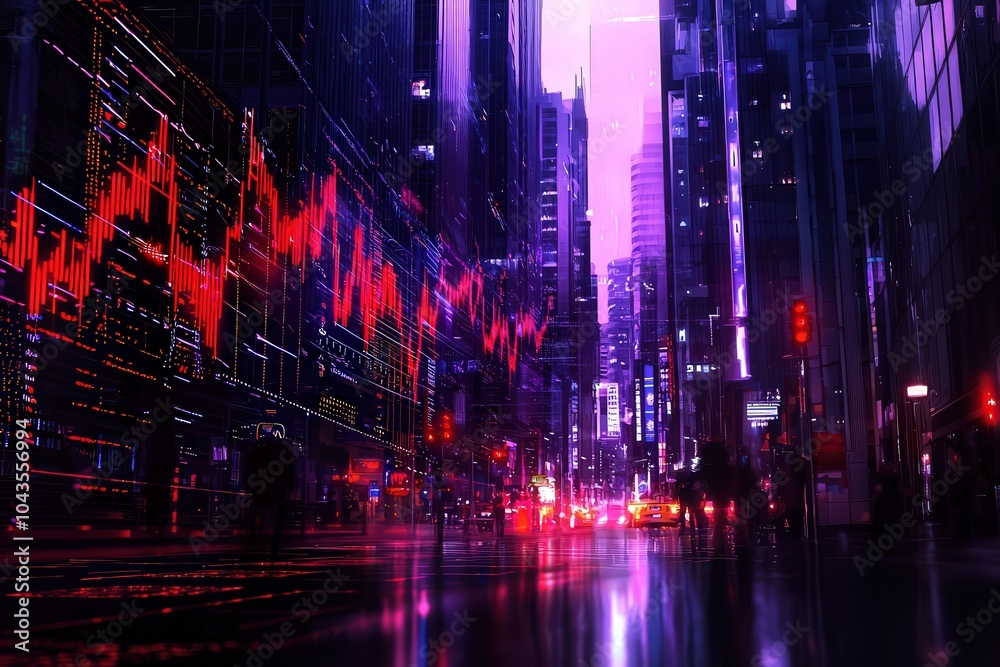 Futuristic Urban Landscape with Data Visualization and Neon Lights in a City Setting Futuristic Urban Landscape with Data Visualization and Neon Lights in a City Setting
