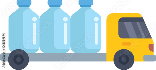 Simple vector illustration of a truck carrying large water bottles, suitable for logistics or delivery related concepts