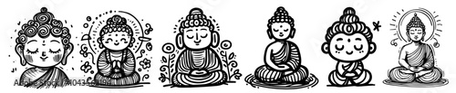 black and white set buddha vector religion buddhism prayer meditation spiritual