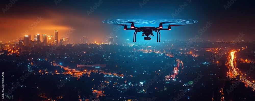 A drone light show, creating intricate designs in the night sky above a city A drone light show, creating intricate designs in the night sky above a city