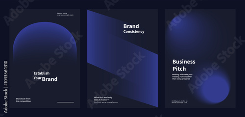 Abstract dark blue shape gradient poster set. Business marketing Modern branding strategy in abstract black gradient poster. Abstract dark blue vector poster set with business marketing concept.