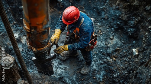 Construction Worker Operating Machinery on Site