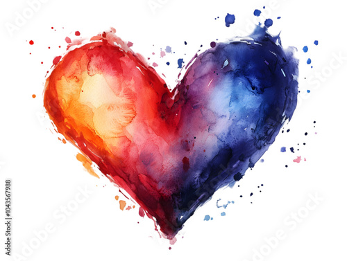 Vibrant watercolor heart blending warm and cool hues, symbolizing love and unity.