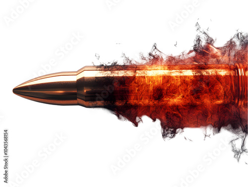Close-up of a bullet engulfed in fiery flames, showcasing motion and speed.