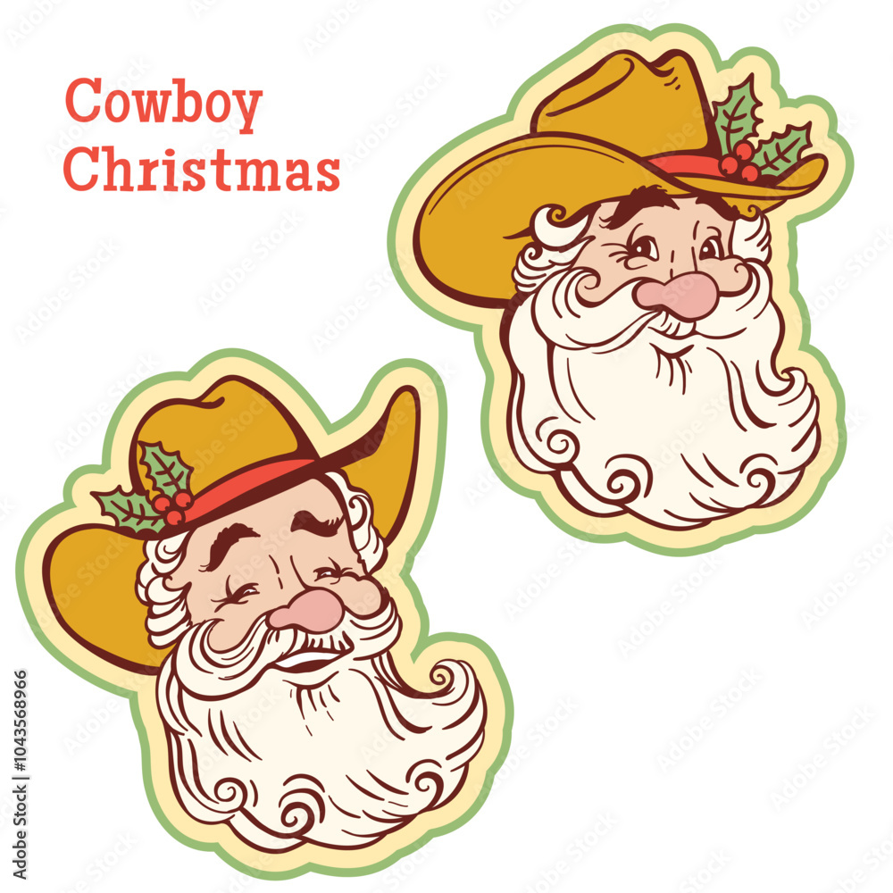 Naklejka premium Santa Claus surprised vector Christmas colors illustration isolated on white. Santa's shocked retro x-mas christmas illustration.