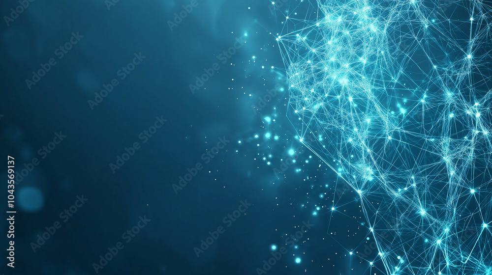Abstract technology network with glowing nodes and lines. Modern and sophisticated background for banners, posters and social media. Abstract connected dots on bright blue background. Technology. Abstract technology network with glowing nodes and lines. Modern and sophisticated background for banners, posters and social media. Abstract connected dots on bright blue background. Technology.