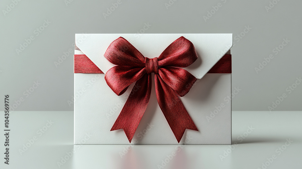 Blank white gift card tied with a red ribbon bow around a white card Blank white gift card tied with a red ribbon bow around a white card
