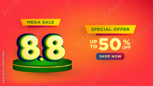 8.8 Shopping day on product podium scene vector illustration for social media ,poster, banner and website campaign or promotion. August 8 sales banner template design