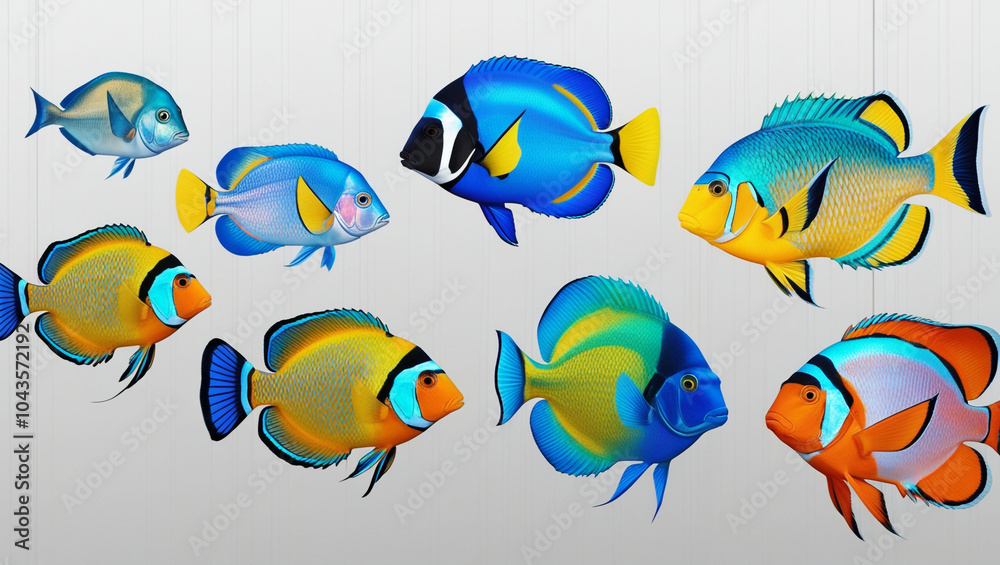 Obraz premium Collection of colorful fish on a transparent or white background