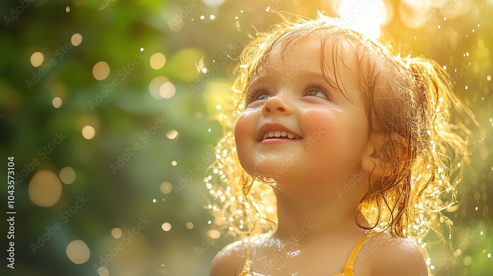 Fototapeta premium Child playing in the sun with visible exhaustion, red cheeks and heavy sweating, heat stroke risk, heat illness in children
