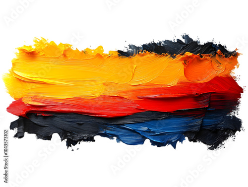 Vibrant abstract oil painting with bold strokes of yellow, red, blue, and black.