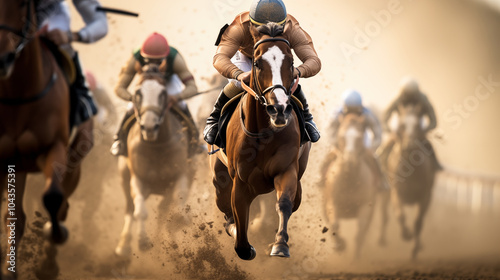 Front Runner Leading the Pack in a Dirt Horse Race