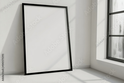 Large blank frame leaning against wall with ample negative space, neutral background for poster or banner display