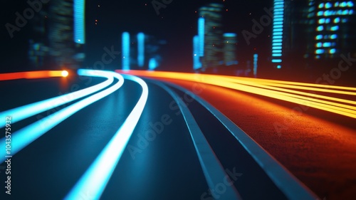 Urban Highway with Light Trails from Cars at Night