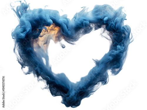 Heart-shaped blue smoke with a warm glow at its center, symbolizing passion and mystery.