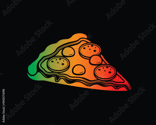 A slice of pizza with cheese and sausage. Original vector illustration in vintage style. T-shirt design.