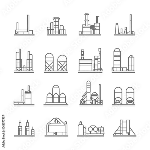Industrial Buildings and Factories Line Icons Set