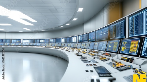 Control room of a nuclear power plant with monitoring screens photo