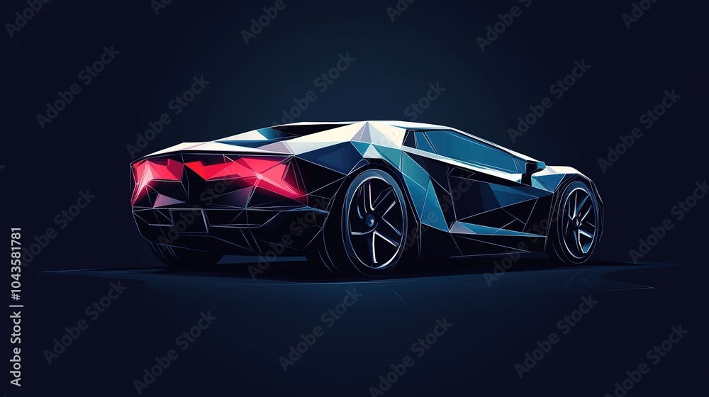 Fototapeta premium Abstract vector illustration of a modern car in a digital futuristic polygonal style, isolated on a dark blue background