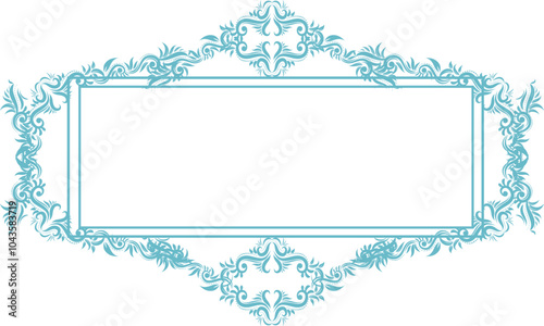 Damask frame blue, white background
